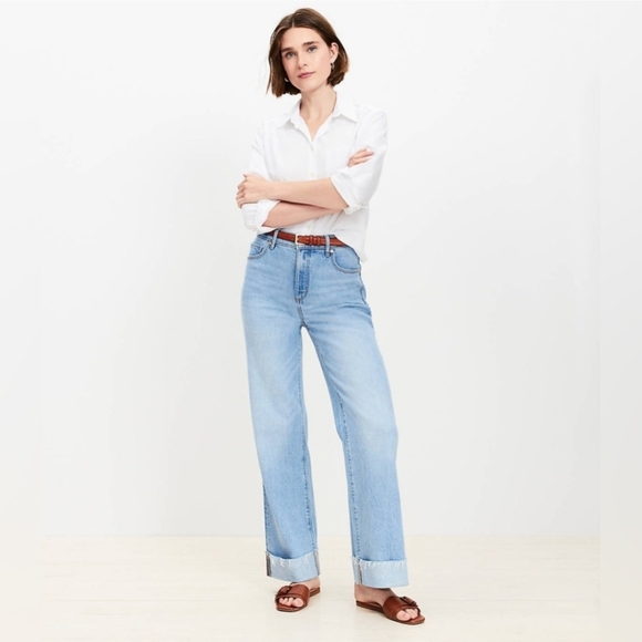 LOFT Denim - Loft Cuffed Wide Leg Denim Lightwash Jeans